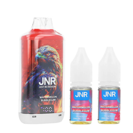JNR's Falcon-X Plus Refillable Puff and the two Watermelon Bubblegum e-liquids