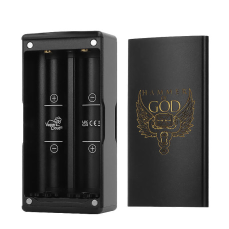 The dual battery compartment of Vaperz Cloud's Hammer Of God 200 mod