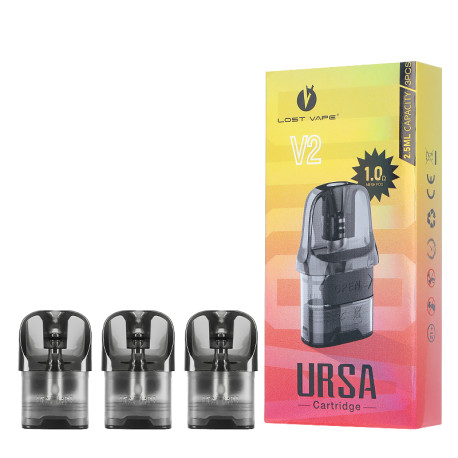 The three Lost Vape's Ursa cartridges in 1.0ohm