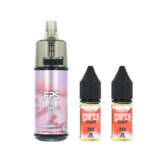 FPS' Enfer Cherry Strawberry Ice Refillable Puff and the two e-liquids
