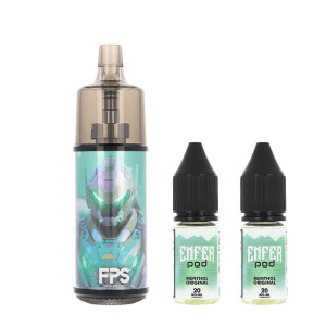 FPS' Enfer Menthol Extreme Ice Refillable Puff and the two e-liquids