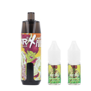 JNR X Fighter Fuel's Yellow Ushiro Refillable Puff and the two e-liquids