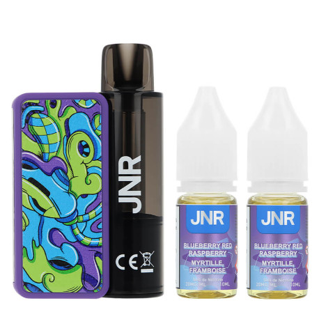 Box contents of JNR's AeroX Blueberry Red Raspberry Refillable Puff