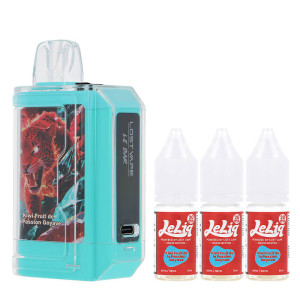 Lost Vape's Le Bar 45K refillable puff and the three Kiwi Fruit de la Passion Goyave e-liquids