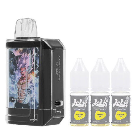 Lost Vape's Le Bar 45K refillable puff and the three Amour 66 e-liquids