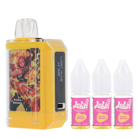 Lost Vape's Le Bar 45K refillable puff and the three Fraise Banane e-liquids