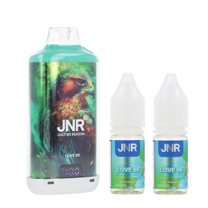 JNR's Flacon-X Plus refillable puff and the two Love 66 e-liquids