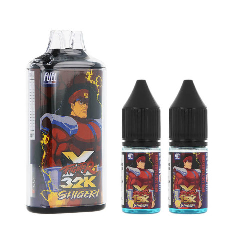 Maison Fuel's Shigeri 32K Fighter X refillable puff and its two eliquid