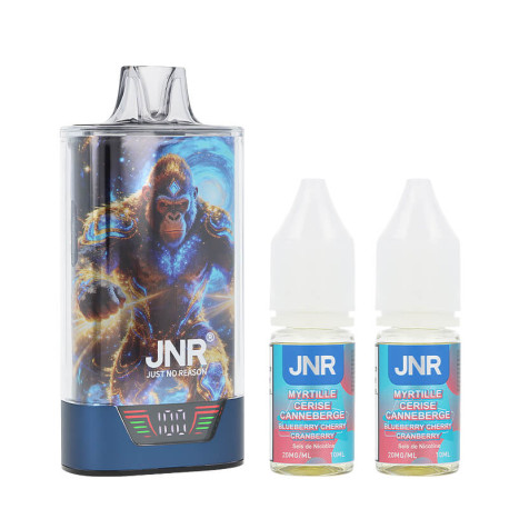 JNR's Gorilla X 43K refillable puff and the two Blueberry Cherry Cranberry e-liquids