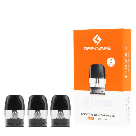 The pack of three Geekvape's Q Series cartridges in 0.8ohm