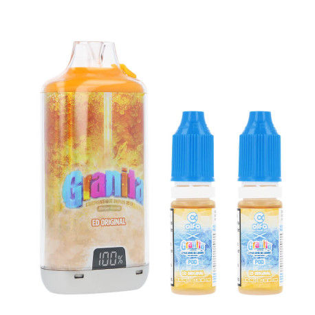 Alfaliquid's Granita 30K ED Original puff and its two e-liquids in 20mg/ml nicotine salts
