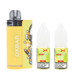 OXVA's OXBAR Pêche Mangue Pastèque OX35K puff and its two 20mg/ml nicotine salt e-liquids