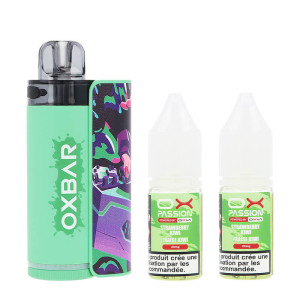 OXVA's OXBAR OX35K puff and the two Fraise Kiwi e-liquids