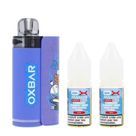 OXVA 's OXBAR OX35K puff and the two Fraise Myrtille Cerise e-liquids