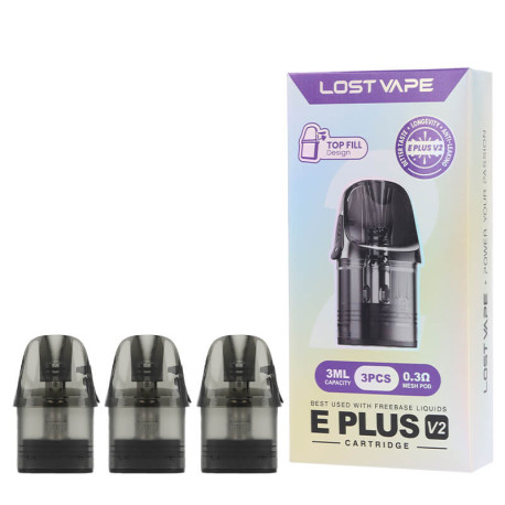 The three Lost Vape's E-Plus cartridges in 0.3ohm