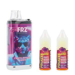 Eliquid France's Fruizee Primal FRZ Fruits Rouges Raisin 30K puff and its two nicotine salt e-liquids