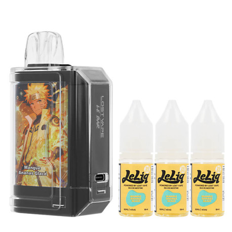 Lost Vape's Le Bar 45k puff and the three Mangue Ananas Glacé e-liquids
