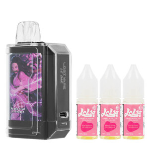 Lost Vape's Le Bar 45K puff and the three Pêche Fruit du Dragon e-liquids