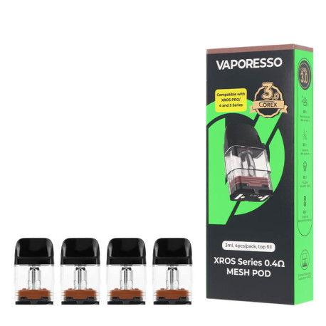 The four Vaporesso's 3ml XROS Corex 3.0 cartridges in 0.4 ohm