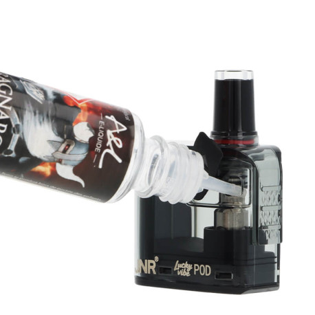 The filling of the cartridge of JNR's Lucky Vibe Blackberry Red Raspberry 77K Puff