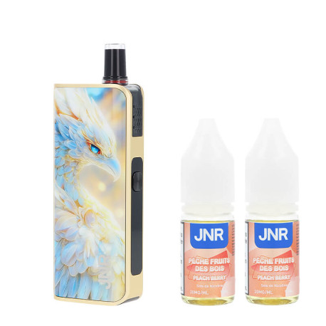 The Lucky Vibe 77K Peach Berry puff from JNR and its two nicotine salt e-liquids
