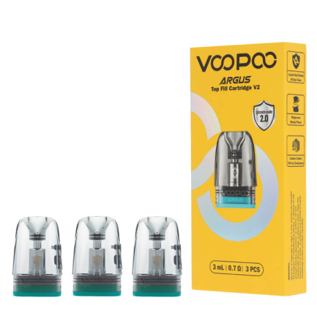 The three Voopoo's Argus Top Fill V2 cartridges in 3ml and 0.7ohm