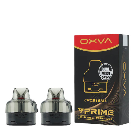 The two OXVA's 6ml VPrime Dual Mesh cartridges in 0.6ohm