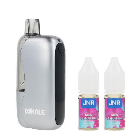 JNR's Whale New Peach Ice 38K puff and its two eliquids