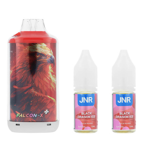 Box contents of JNR's Black Dragon Ice Falcon-X Plus refillable puff