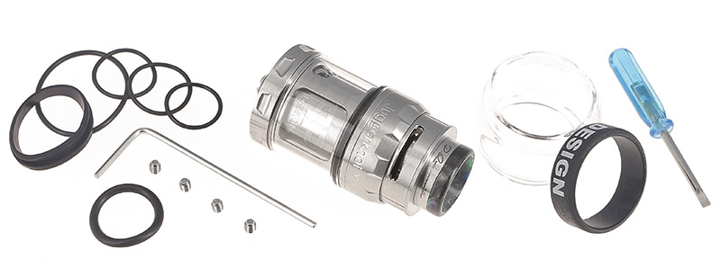 El contenido de la caja atomizador Juggerknot Mini RTA de QP Design