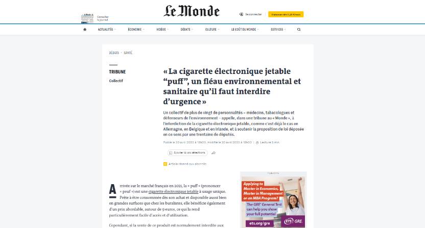 Un collectif de médecins et de tabacologues a publié une tribune dans le Monde pour demander l'interdiction des puffs