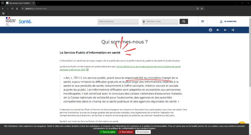 Screen de la page "Qui sommes-nous" du site santé.fr