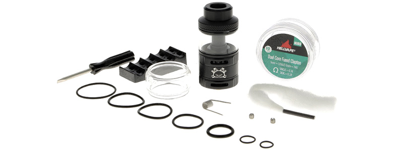 Le contenu de la boite de l'atomiseur Fat Rabbit Solo RTA par Hellvape