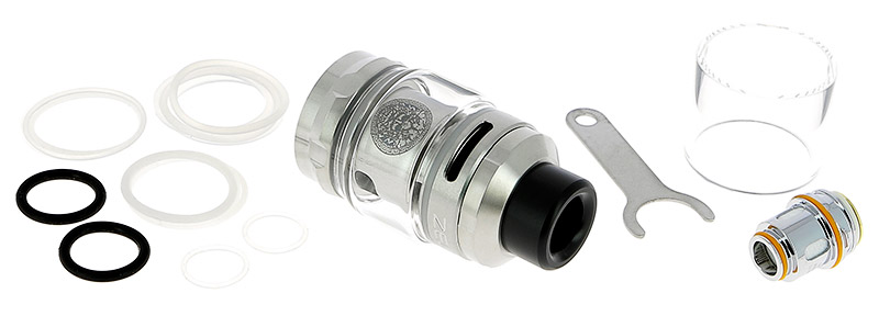 The contents of Geek Vape's Zeus Sub-Ohm clearomizer kit