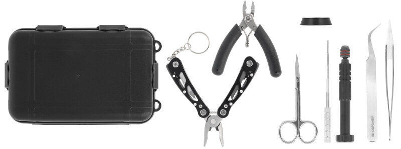 Contents of Thunder Cloud X Mike Vapes's MV Pro Built Kit Tool Kit