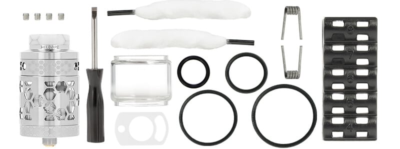 Box contents of Hellvape's Dead Rabbit 4 RTA Pro atomizer