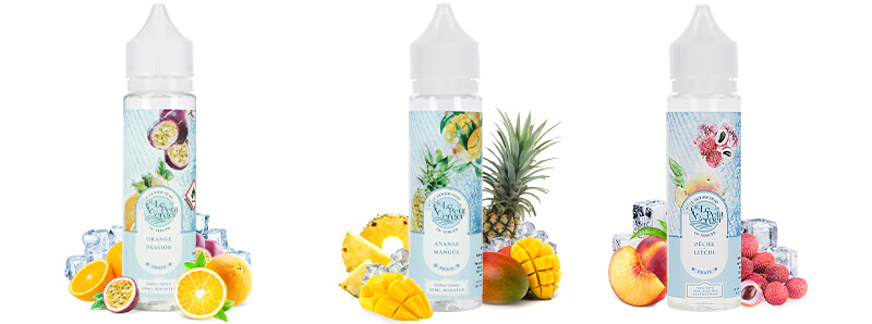Les trois e-liquides du Pack Fruits Exotiques Frais 50ml Le Petit Verger par Savourea