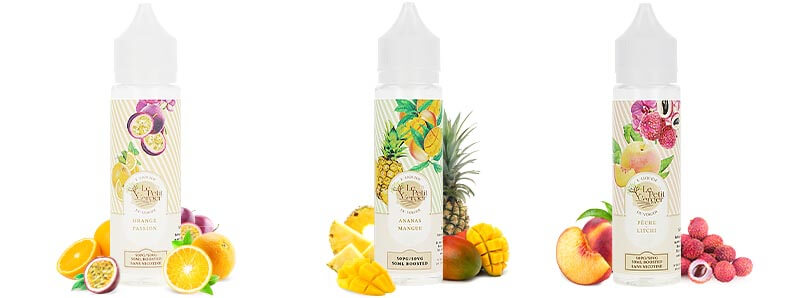 Les 3 e-liquides du pack Fruits Exotiques 50ml Le Petit Verger par Savourea