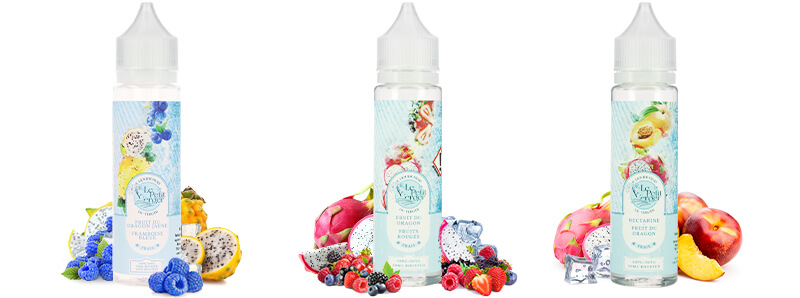 Les trois e-liquides du pack Fruit Du Dragon Frais 50ml Le Petit Verger par Savourea