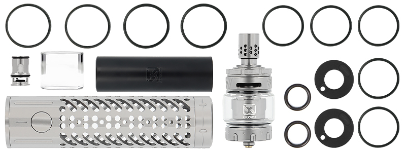 Box contents of BD Vape's Blaster Gun Edition kit