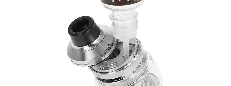 The filling of the Centaurus Sub-Ohm V2 clearomizer on Lost Vape's Centaurus BT200 kit