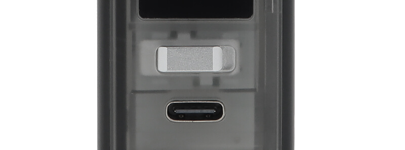 The USB-C port and the sliding button of Lost Vape's Centaurus N100 kit