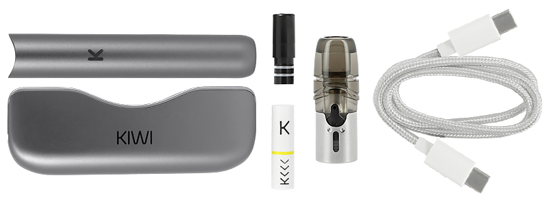 Le contenu de la boîte du Pod Kiwi 2 Pen Starter Kit par Kiwi Vapor