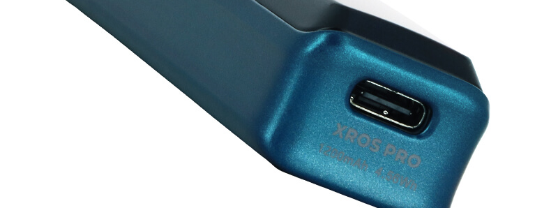 The USB-C recharging port of Vaporesso's XROS Pro