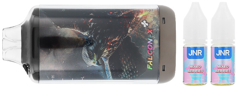 Le contenu de la boîte de la puff rechargeable Falcon-X Plus par JNR