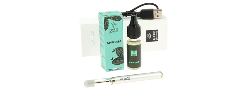 The contents of the box of the Vape Pen Reefer CBD Amnesia kit by Marie Jeanne