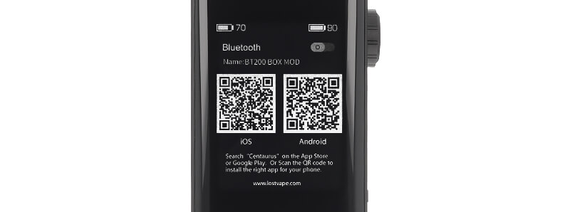 The QR Codes of the Centaurus app for Lost Vape's Centaurus BT200 mod