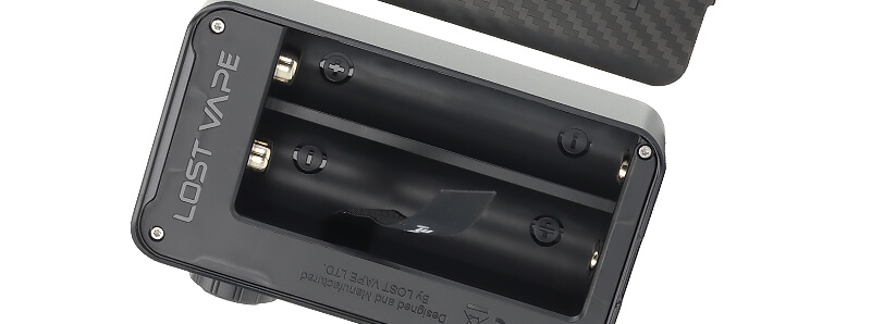 The 18650 dual battery compartment of Lost Vape's Centaurus BT200 mod