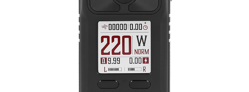 The screen of BD Vape's Rayden 220 mod