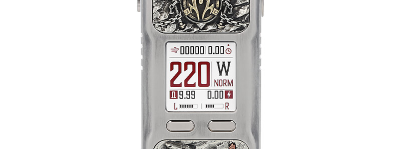 The screen of BD Vape's Limited Edition Rayden 220 mod
